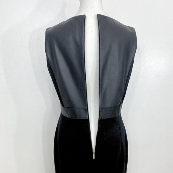 KAREN MILLEN BLACK FAUX LEATHER & PONTE COMBO SLEEVELESS SHEATH DRESS - 10 - Picture 6 of 10